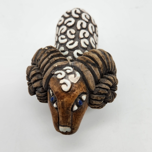 Vintage Artesania Rinconada (Uruguay) "Ram" Sheep Art Pottery Enamel Figurine - Picture 4 of 8